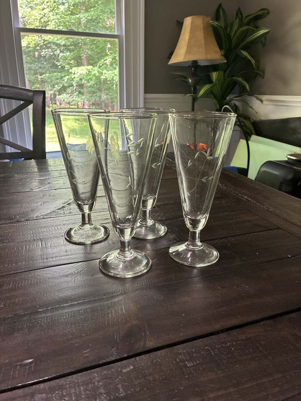 Set of 4 Princess House Heritage Floral Etched Pilsner Glasses